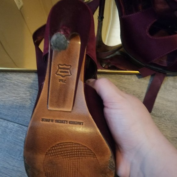 Leon Max I Wine Stiletto Heels W/ Silk Ribbon 7 - Picture 12 of 13